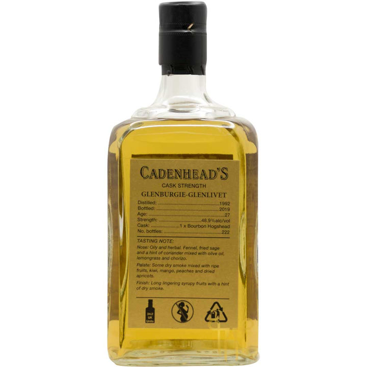 GLENBURGIE-GLENLIVET 27 YEARS OLD - 1992 VINTAGE - SINGLE MALT SCOTCH WHISKY BY CADENHEAD&
